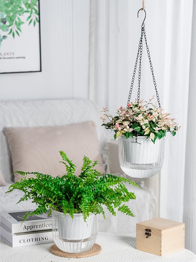 Josteve 6.5 Inch 2 Pcs Self Watering Hanging Planter Indoor Plant Pots Drainage - Image 6