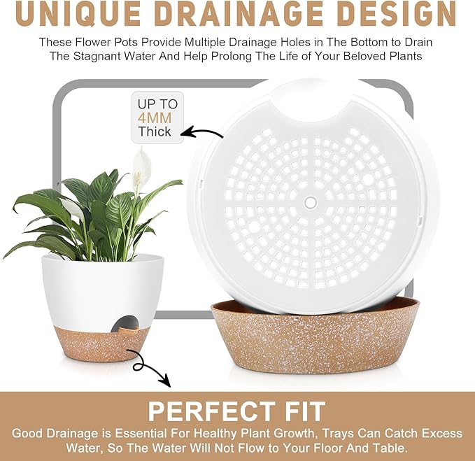 12" 10" 9" Large Self Watering Plant Pots, 3 Pack Flower Pots Planters - Image 6