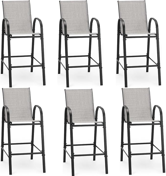 HOMREST Outdoor Bar Height Stools Set of 6, High Back Patio Chairs by HOMREST