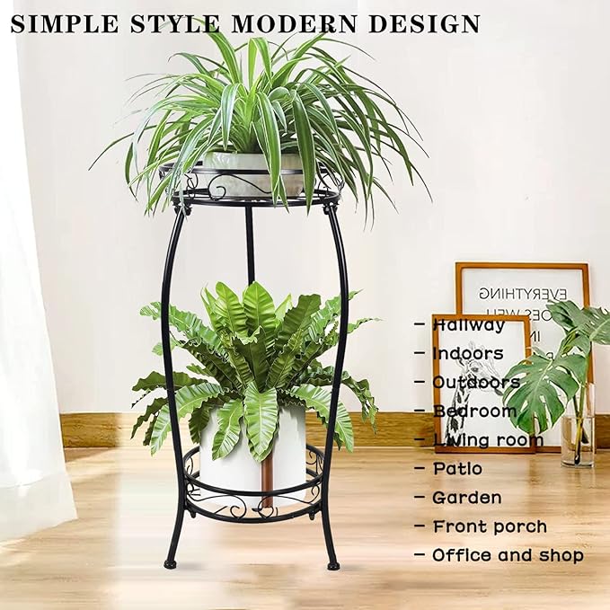 MOCORY Plant Stand Indoor Outdoor 2 Tier 27" Tall Metal Potted Holder Flower - Image 2