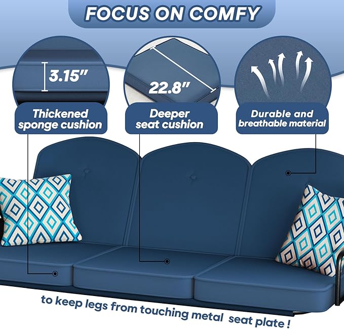 3 Seat Outdoor Porch Patio Swing - Image 6