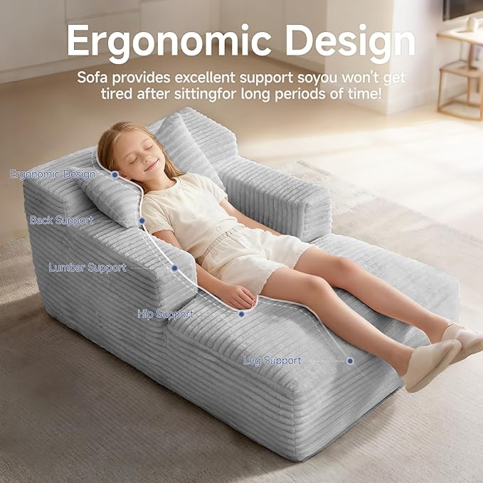 45'' Chaise Lounge Chair Indoor, Corduroy Upholstered Boneless Sofa Bed - Image 3