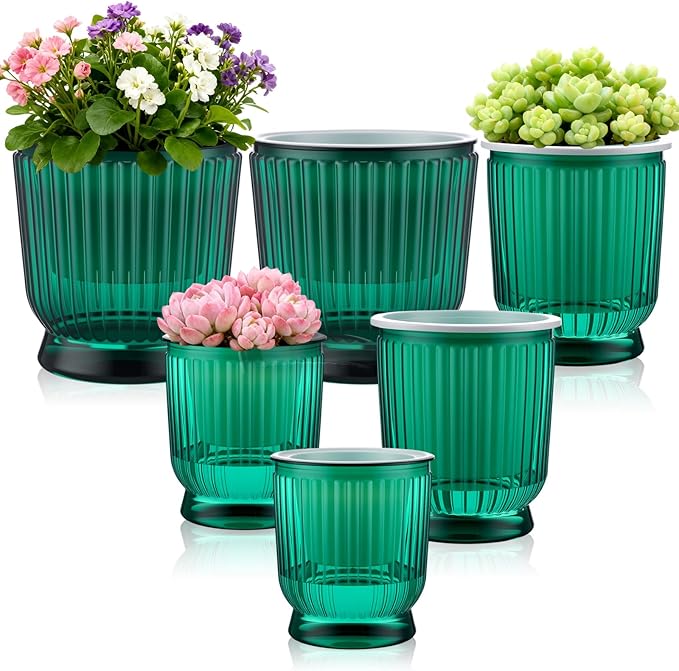 Set of 6 Self Watering Plant Pot 3 Sizes Plastic Double Layer Self Watering by Unknown