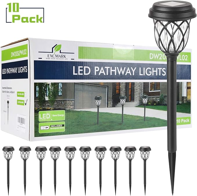 EXCMARK 10 Pack Solar Lights Outdoor Garden Pathway Solar Powered Yard Lights - Image 7