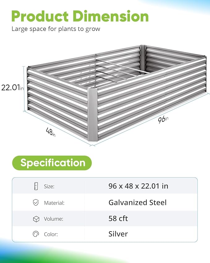 Quictent Galvanized Raised Garden Bed 8x4x2 Ft Tall Metal Planter Box - Image 6
