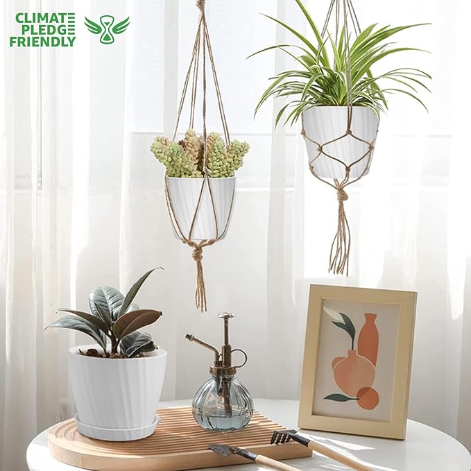 7 pcs Plant Pots with Drainage Holes and Saucers, Indoor Planters - Image 7
