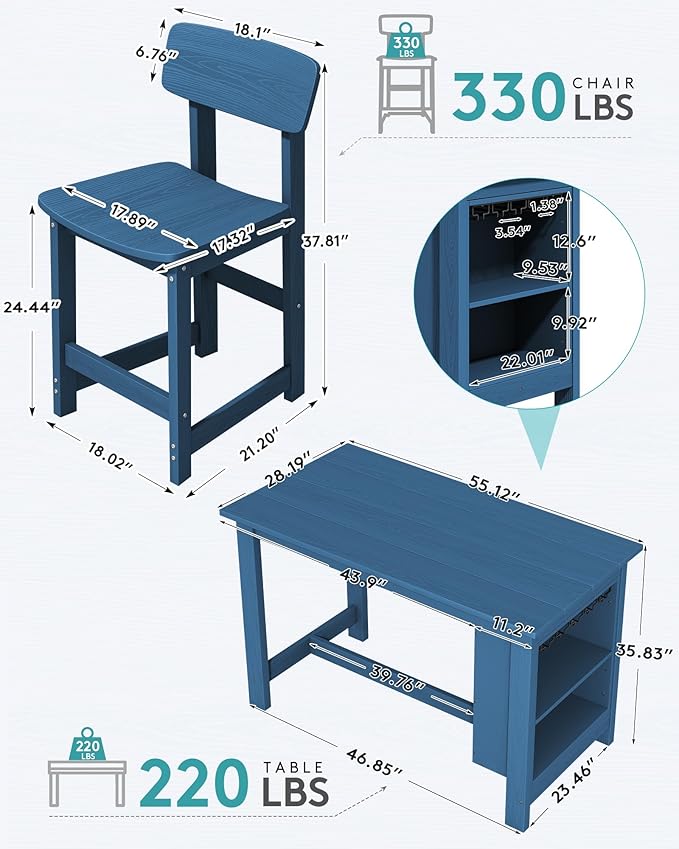 SERWALL Outdoor Bar Table and Chairs Set, 5-Piece HDPE Counter Height Patio - Image 3