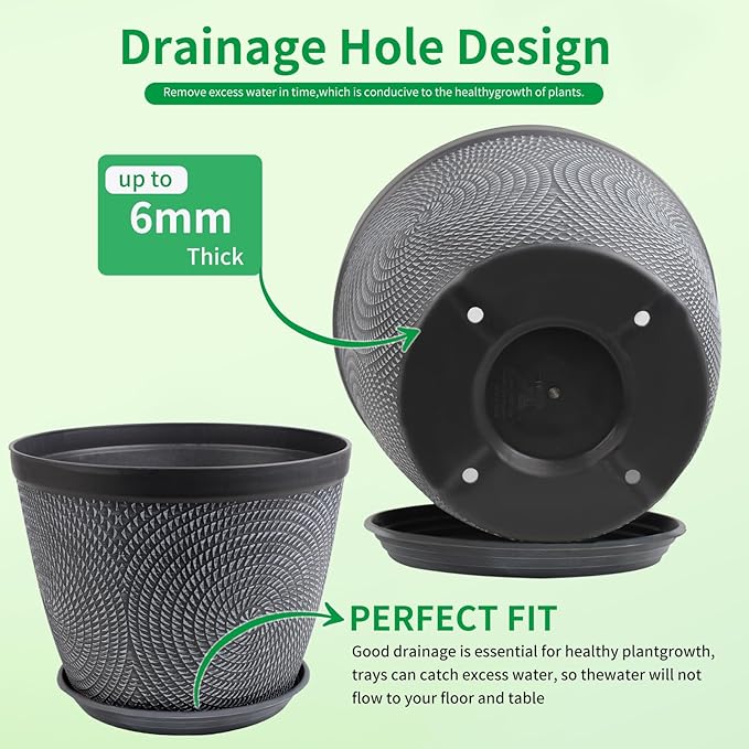 Quarut 4 Pack 8 Inch Flower Pots Planters - Image 4