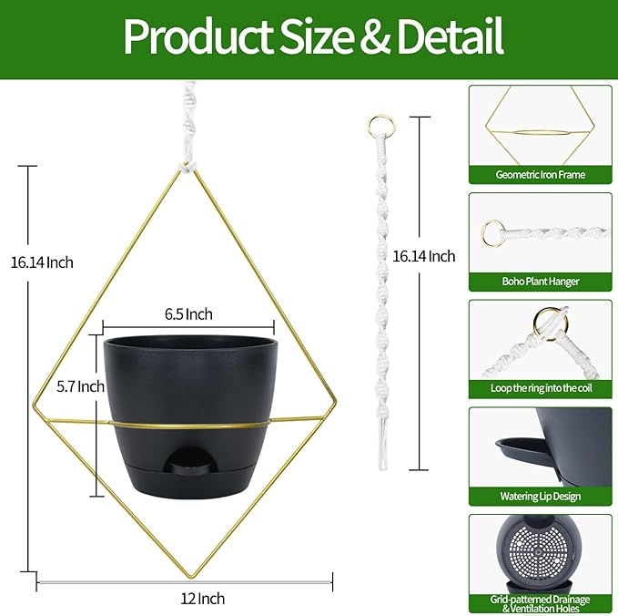 Hanging Planters for Indoor Plants, 2 Set Self Watering Hanging Flower Pots - Image 3