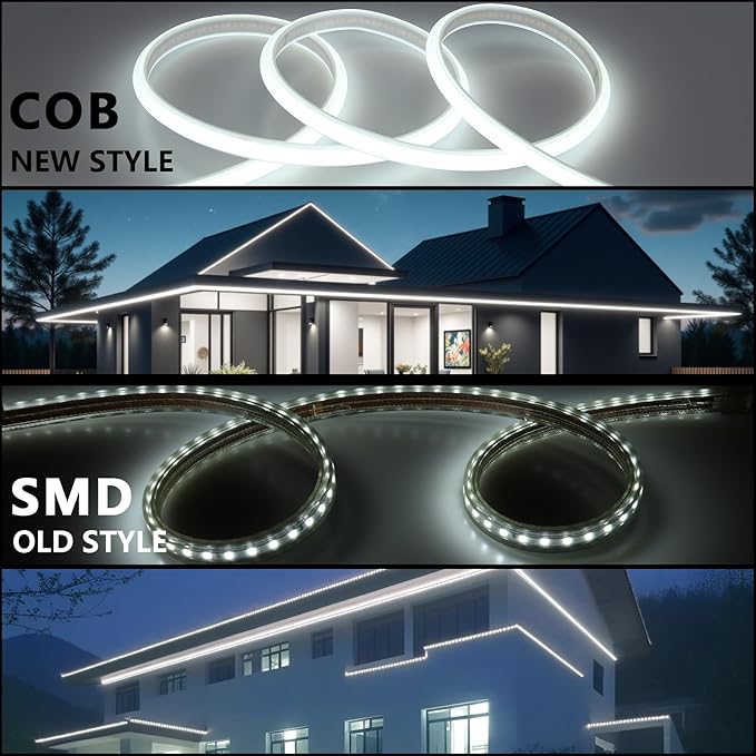 AC 110V COB LED Strip Lights Outdoor Waterproof 65.6ft, 6000K Cool White Super - Image 4