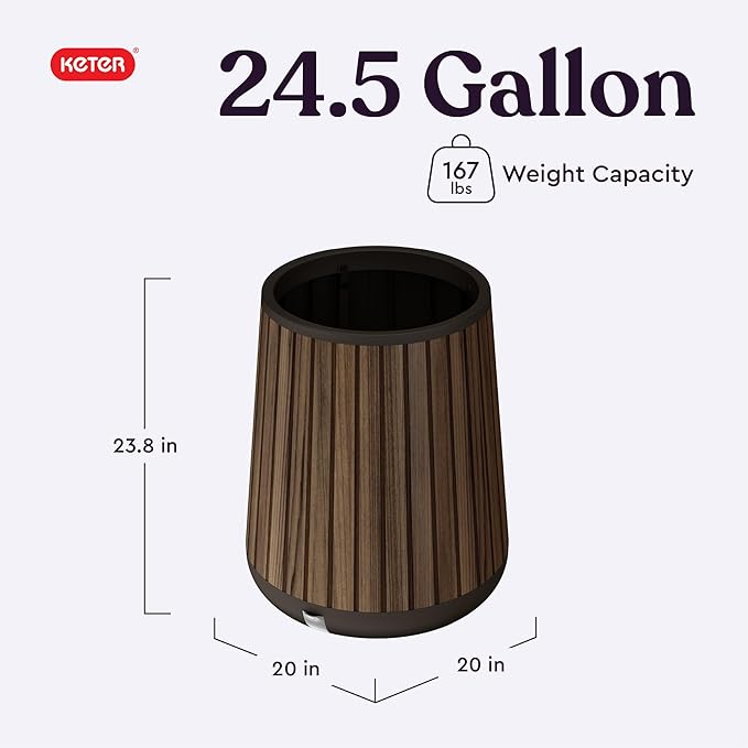 Keter Signature Conic 23.8 Inch Tall Round Large Wood Look Planter - Image 2