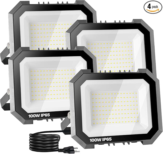 4 Pack LED Flood Lights Outdoor, 100W 10000LM Super Bright Floodlight Outside by LEDDICTIVE