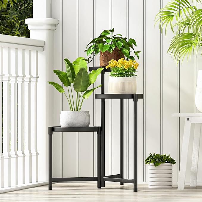 Plant Stand indoor outdoor-3 Tier black Tall Metal Flower Pot Holder 9in Wide - Image 7