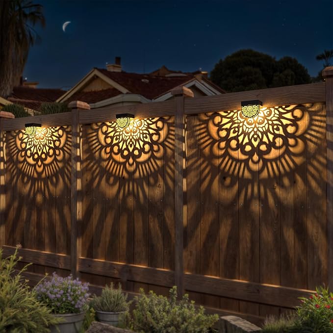6 Pack Solar Fence Lights Outdoor Wall Lights Gold Plastic Solar Powered Deck - Image 2