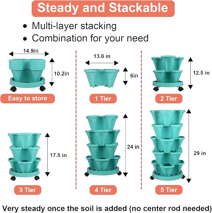 GameXcel Vertical Planter 5 Tier Stackable Planters Garden Planters Strawberry - Image 5