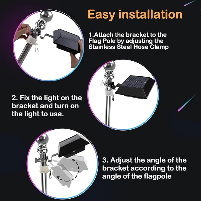 Solar Flag Pole Light, Bright White 6000k Flagpole Light Upgrade Solar Powered - Image 3