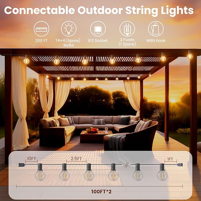 RTTY Classic Series 200FT Outdoor String Lights Expandable System - Image 2