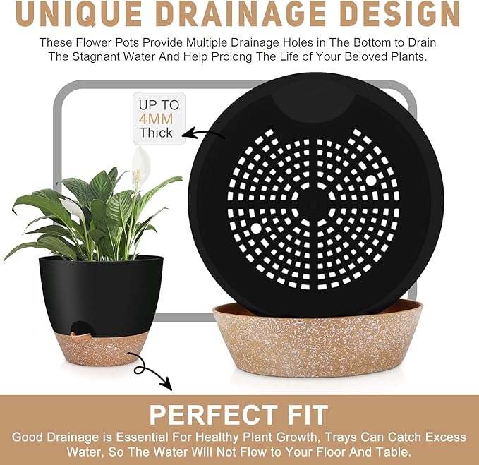 12" 10" 9" Large Self Watering Plant Pots, 3 Pack Flower Pots Planters - Image 6