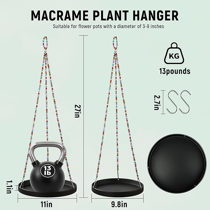 2-Pack Modern Boho Macrame Plant Hanger, 10/11 Inch Metal Hanging Planter Holder - Image 2