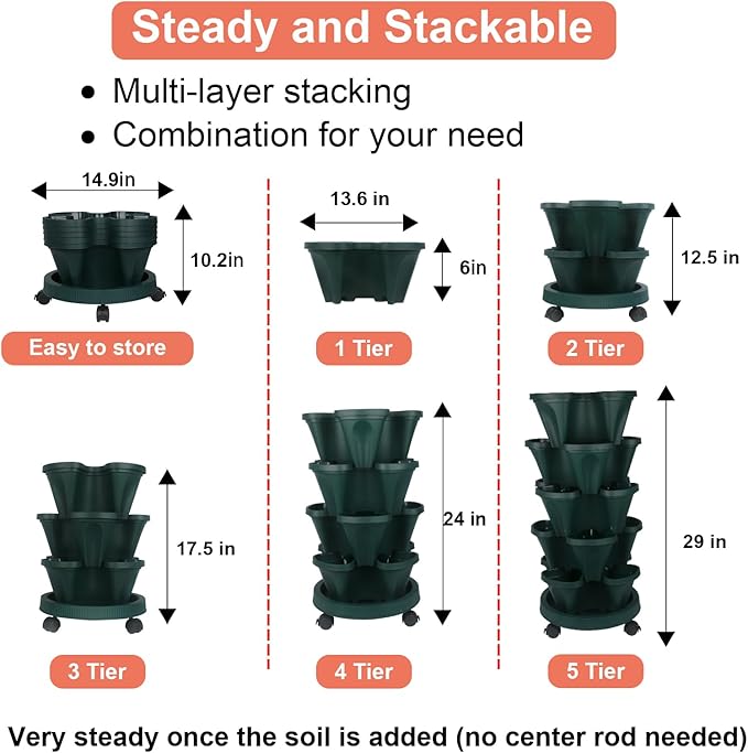 GameXcel Vertical Planter 5 Tier Stackable Planters Garden Planters Strawberry - Image 7