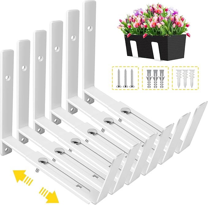 LukLoy Window Planter Box Brackets, 6 Pack Adjustable Heavy Duty Wall Mount by LukLoy