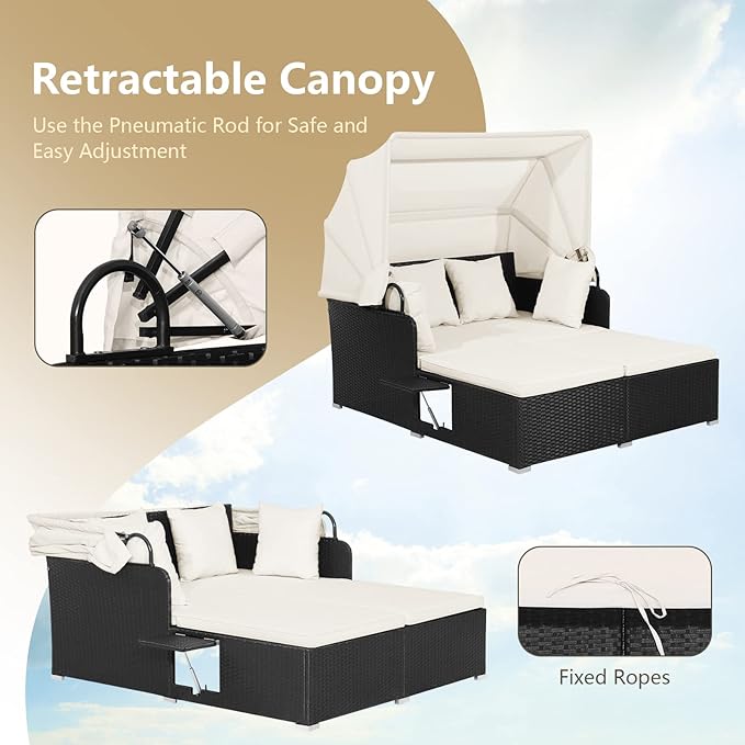 COSTWAY Outdoor Daybed with Retractable Canopy, Wicker Patio Furniture Set with - Image 3