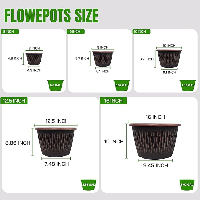 Usocik 4 Pack 10 Inch Retro Plant Pots, Vintage Striped Flower Pots - Image 4