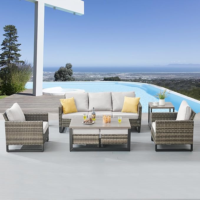 Belord 7 Piece Outdoor Furniture Patio Wicker Sofa Set, Oversize Outdoor Dining - Image 2