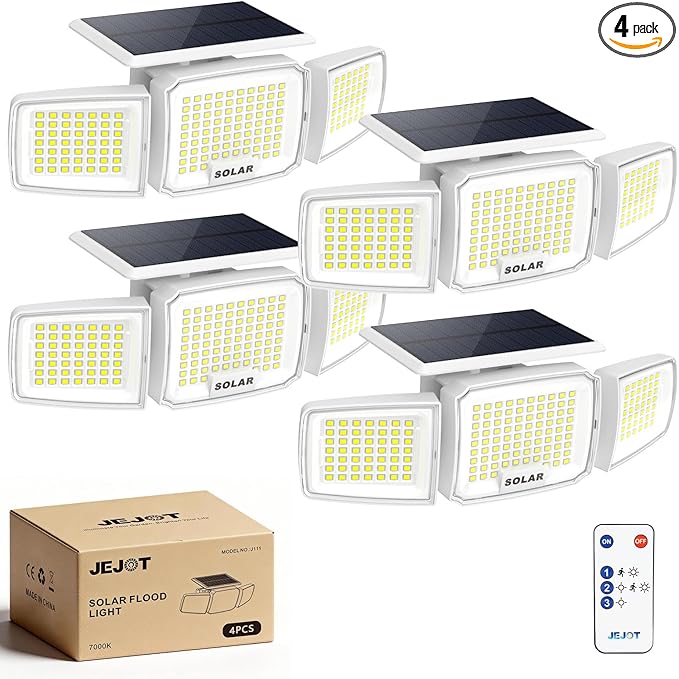 White Solar Security Light Outdoor Super Bright LED, Motion Sensor Solar Flood by JEJOT