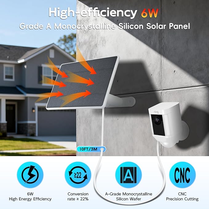 Solar Panel for Ring Camera, 6W Solar Charger Compatible - Image 3