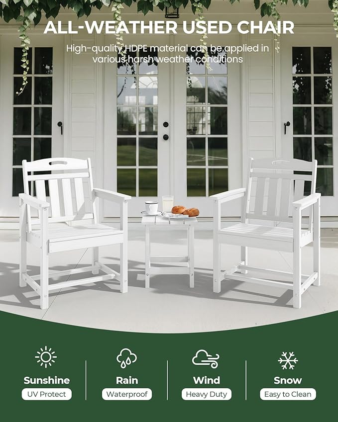 Patio Chairs Set of 2, HDPE Outdoor Dining Chairs - Image 4