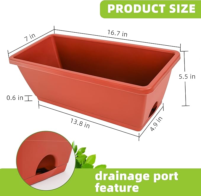 Window Box Planter, 7 Pack Plastic Vegetable Flower Planters Boxes 17 Inches - Image 3