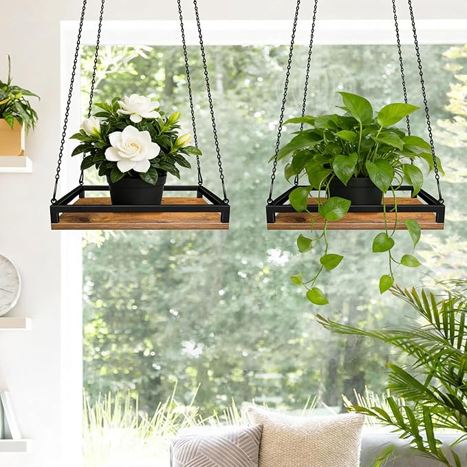 Plant Hanger Indoor, 11.8" Wooden Hanging Plant Holder - Image 6