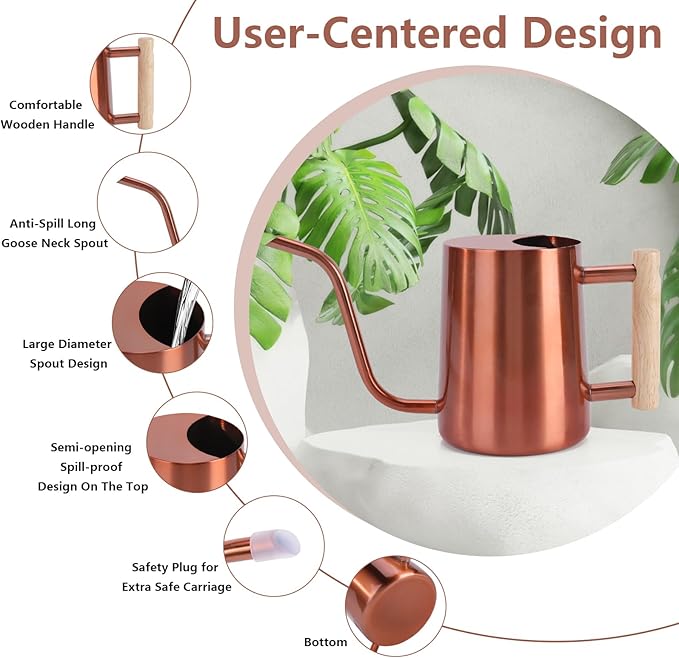 Watering Can Indoor Plants, 35oz Small Stainless Steel Metal Watering Can - Image 6