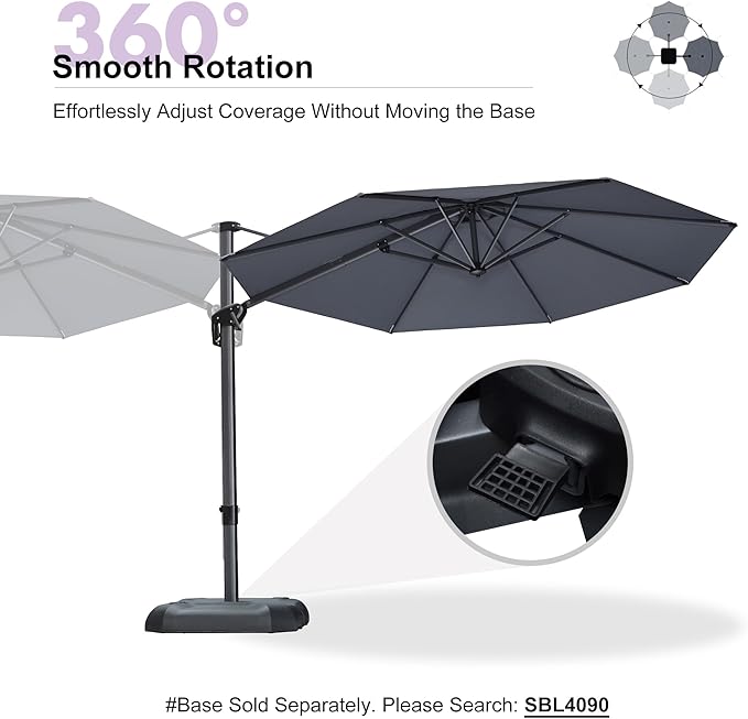 PURPLE LEAF 10 Feet Patio Umbrella Outdoor Cantilever Round Umbrella Aluminum - Image 8