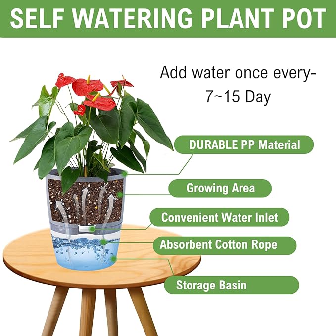 6Inch Self Watering Planter Pots 4 Pack Plant Pot - Image 7