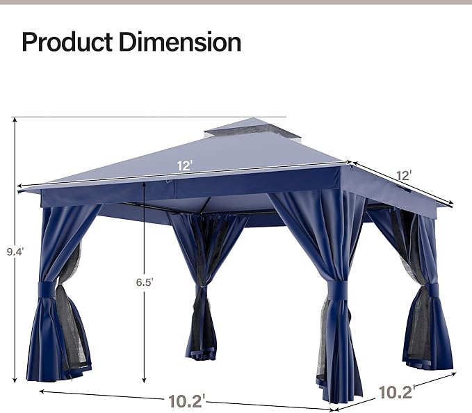 LAUSAINT HOME Semi-Permanent Outdoor Patio Gazebo 12'x12', Heavy Duty Party - Image 2