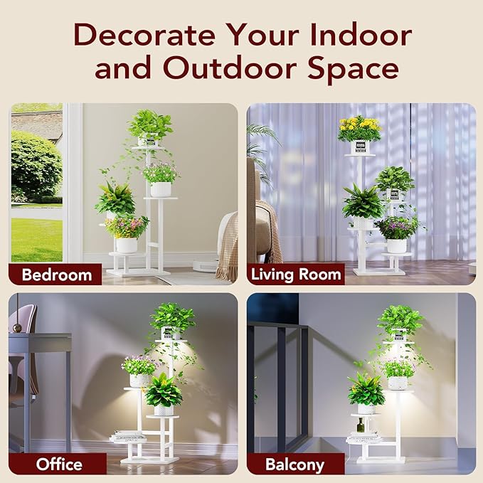 Plant Stand Indoor with Grow Light, 4-Tiered Tall Plant Stand Indoor, Metal - Image 4