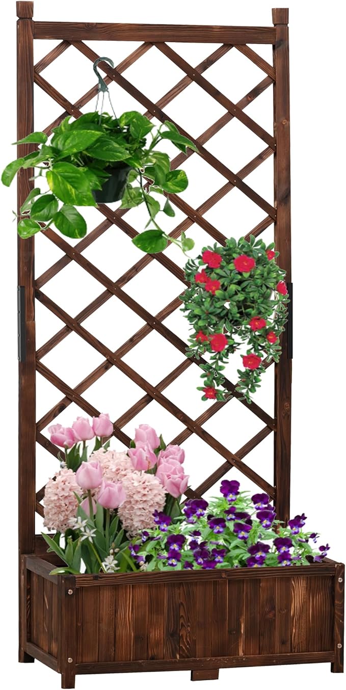Anraja Raised Garden Bed with Trellis Wooden Planter Box Outdoor Wood Privacy by Anraja