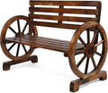 VINGLI Rustic Wooden Wheel Bench Outdoor Bench, Patio Bench Wagon Slatted Seat by VINGLI