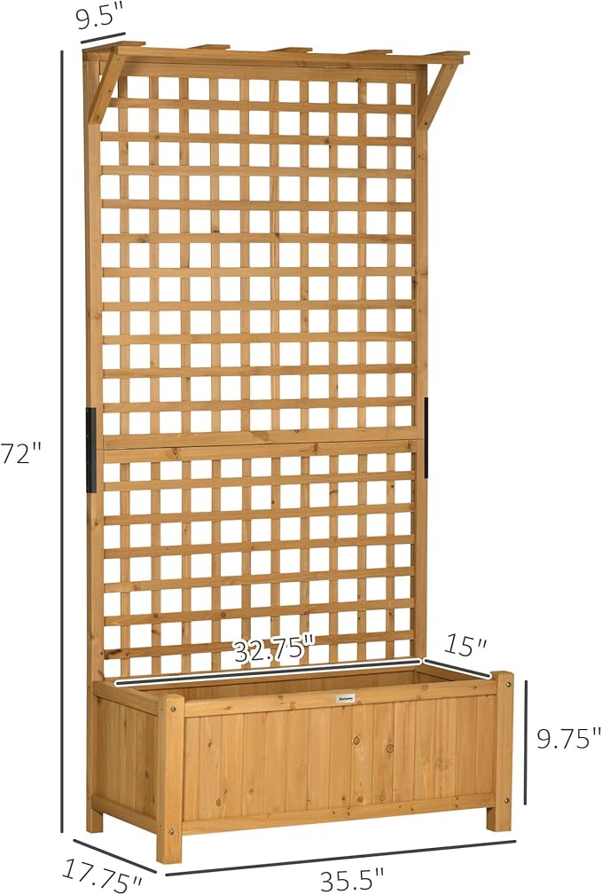 Outsunny Wood Planter with Trellis, Raised Garden Bed - Image 7