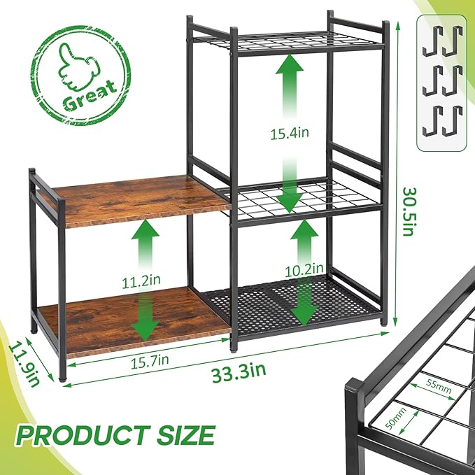 Garage Tool Organizer with 2-tier Wooden Shelves, Yard Tool Organizer - Image 6