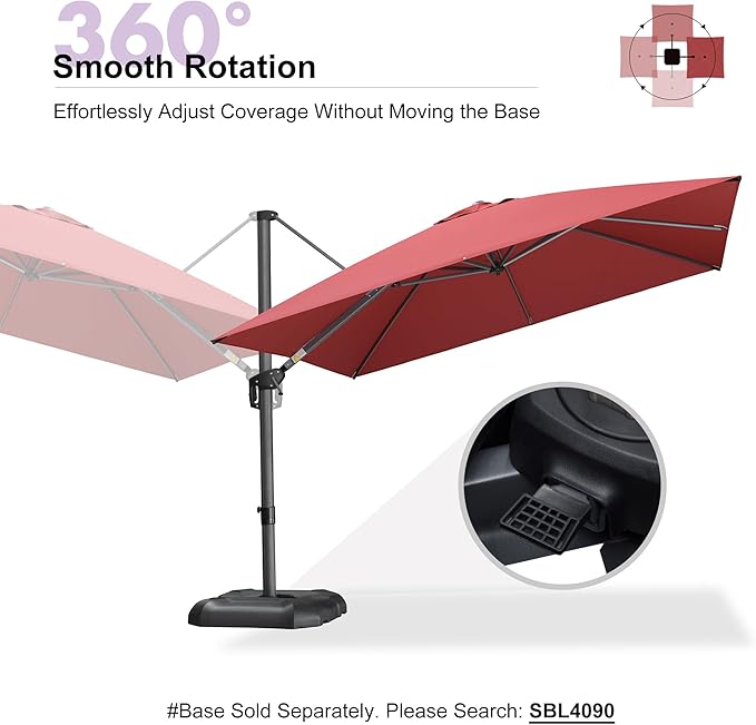PURPLE LEAF 10 Feet Patio Umbrella Outdoor Cantilever Square Umbrella Aluminum - Image 8