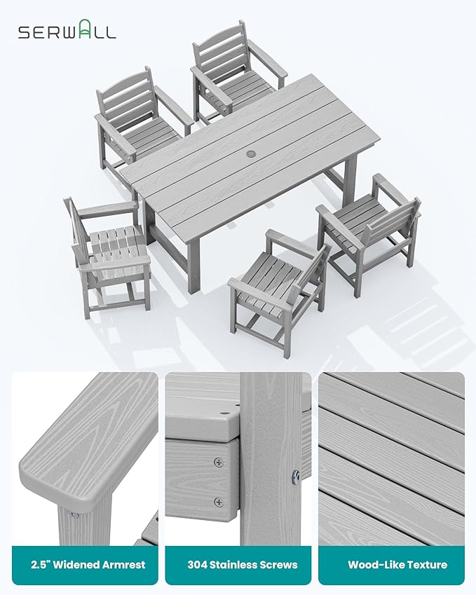 SERWALL Patio Dining Chair Set of 2, Light Gray - Image 5