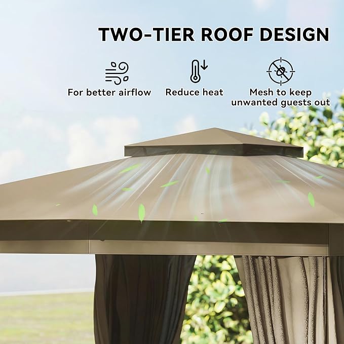 Outsunny 10' x 12' Outdoor Patio Gazebo, Heavy Duty Gazebo Canopy Shelter - Image 3