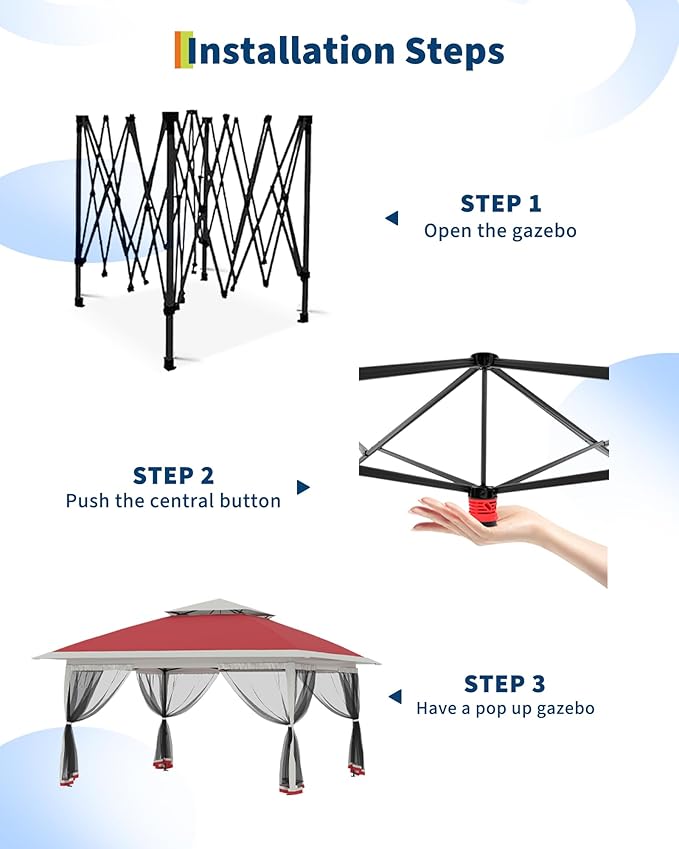 Canopy Tent 12x12 ft, Pop Up Gazebo One-Push Setup - Image 3