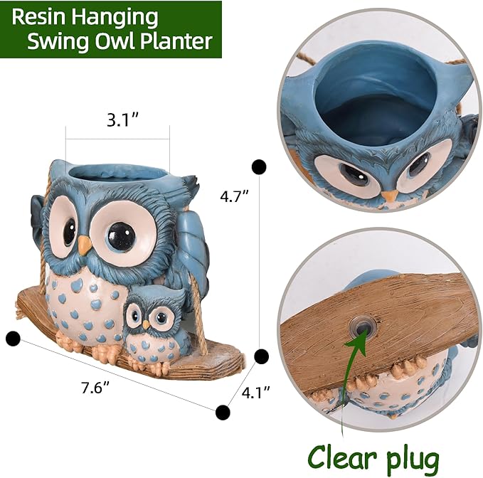 Swing Owl Hanging Planters for Indoor Plants, Cute Small Succulent Pots - Image 5