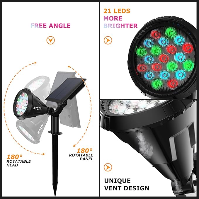 Color Changing Solar Spot Lights Outdoor, 21 LEDs Brightness Solar Pathway - Image 7