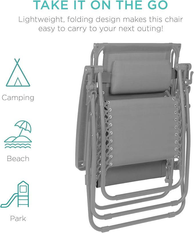 Best Choice Products Folding Zero Gravity Outdoor Recliner Patio Lounge Chair - Image 7