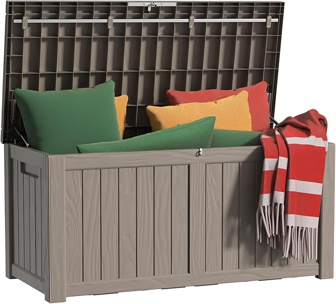 EasyUp 150 Gallon Outdoor Storage Box, Resin Waterproof UV-Resistant Deck Box by EASYUP